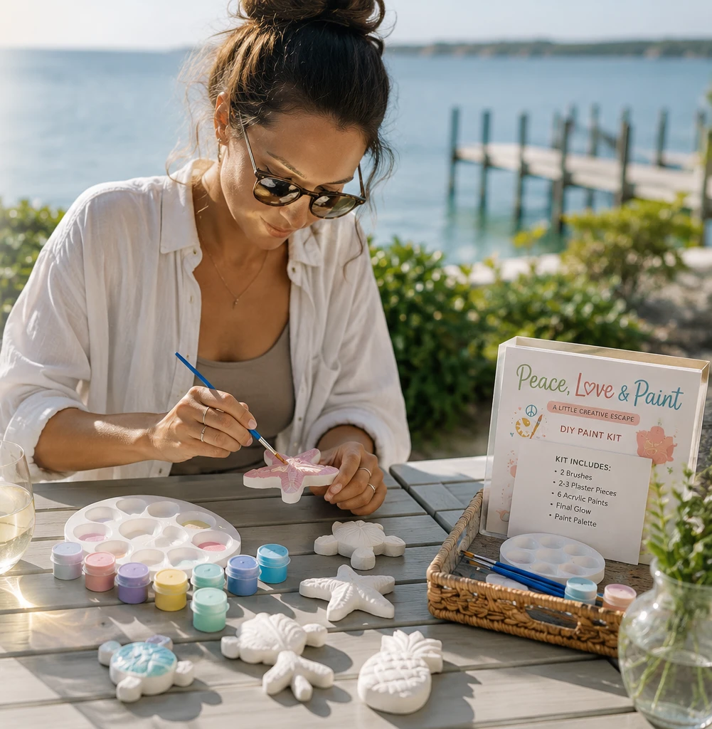 Family painting together with a Peace Love & Paint FL kit